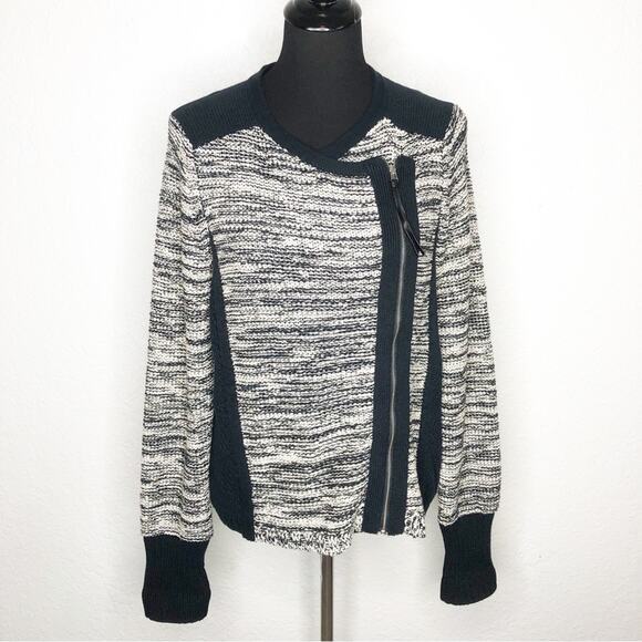 White + Warren black and cream full zip cardigan sweater jacket size Large - Picture 1 of 14